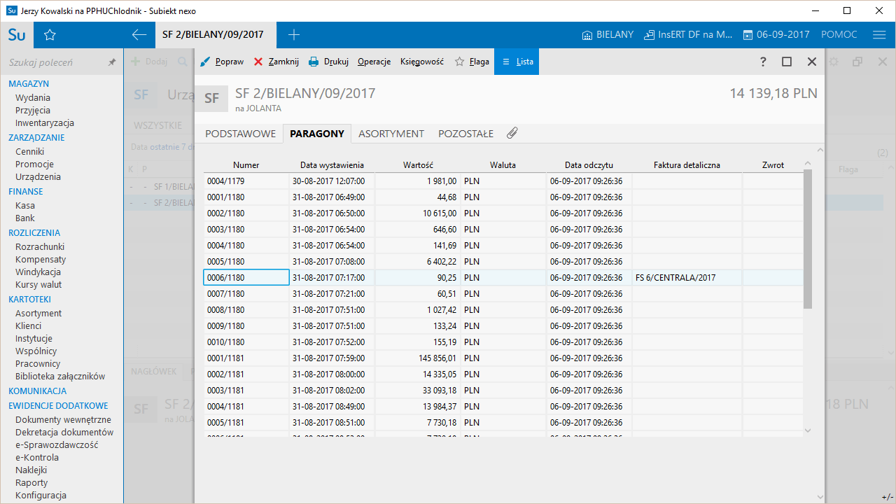 sprzedaż pobrana z kasy fiskalnej
