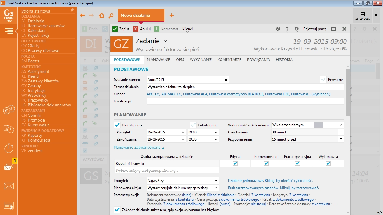 06 formularz zadania z zaplanowana akcja automatyczna gestor nexo pro