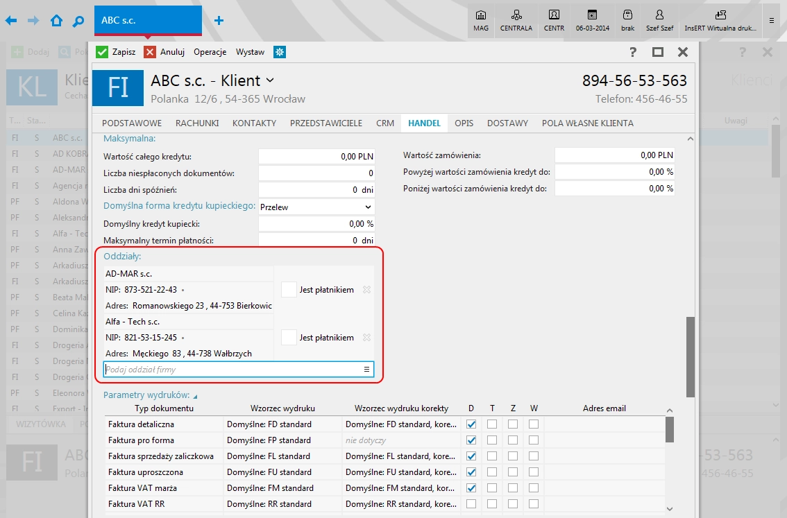 klienci oddzialy Subiekt nexo PRO klienci oddzialy Subiekt nexo PRO